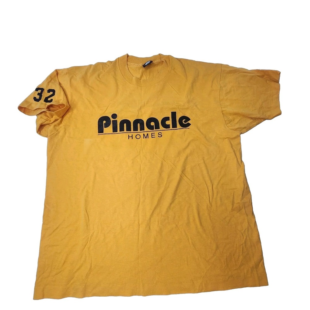 VTG Men's Pinnacle Homes Sz XL Single Stitch Yellow T-shirt Screen Stars #32